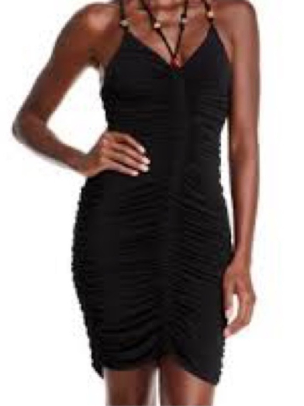 Papaya Black Ruched Spaghetti-Strap Mini Dress 0127